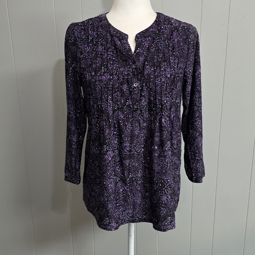 Napa Valley Purple V Neck Long Sleeve Paisley Top Size S